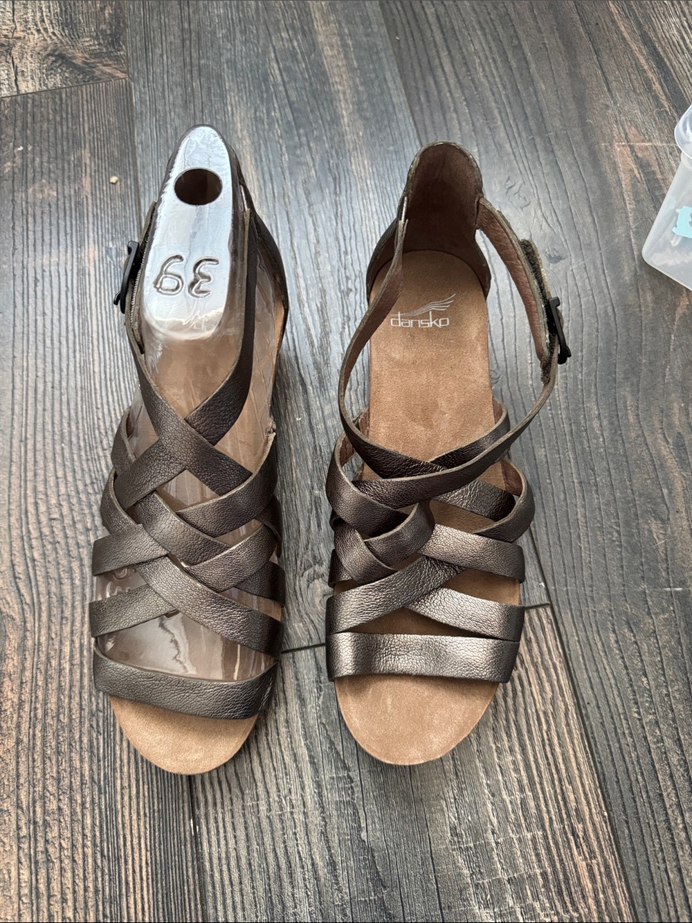 Dansko Metallic Brown Leather Crisscross Strap Sandals